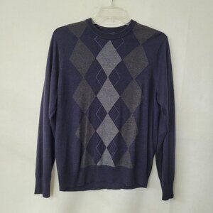 Dockers Sweater Mens L Blue‎ Grey Argyle Preppy Teacher Lightweight Crewneck